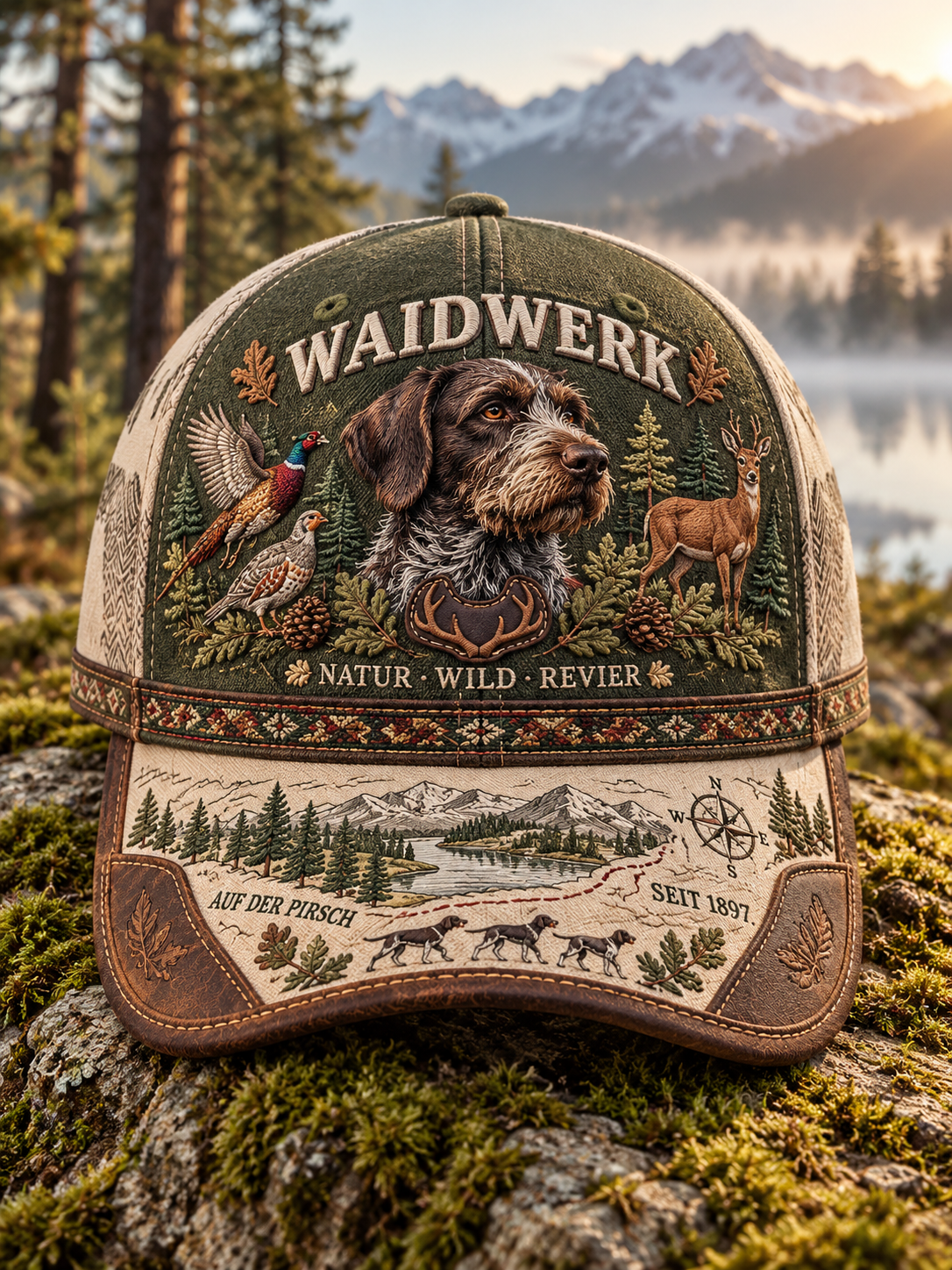 Unisex Hunting Season Stag and Hound Print Pocket Hat