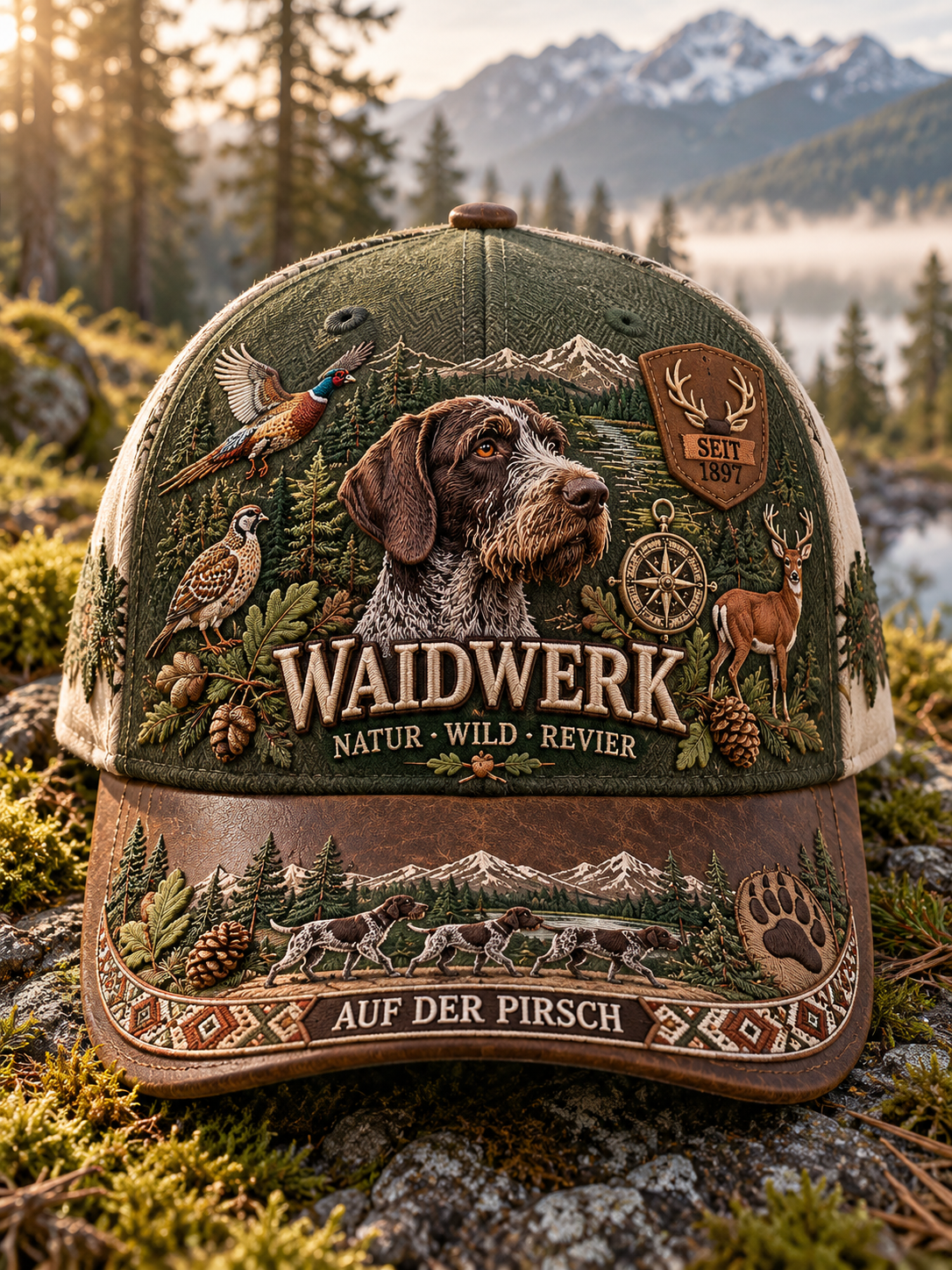 Unisex Hunting Season Stag and Hound Print Pocket Hat