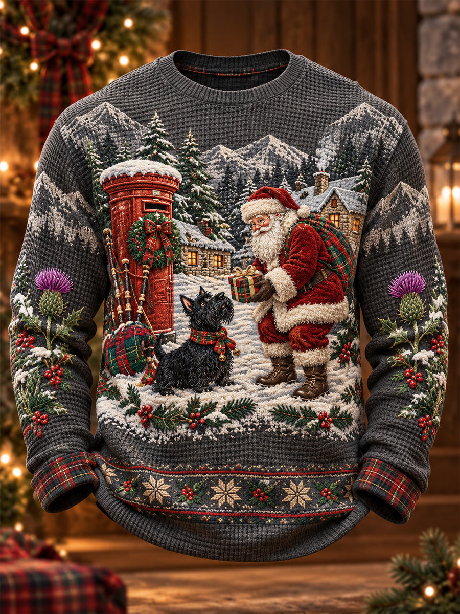 Men's Scotland Christmas Art Printed Waffle Tops