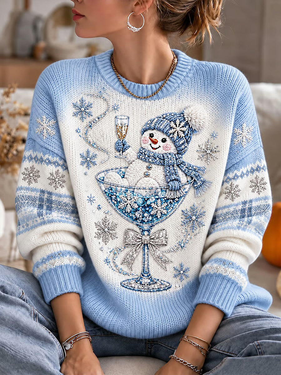 Women's Christmas Snowman Print Casual Sweater