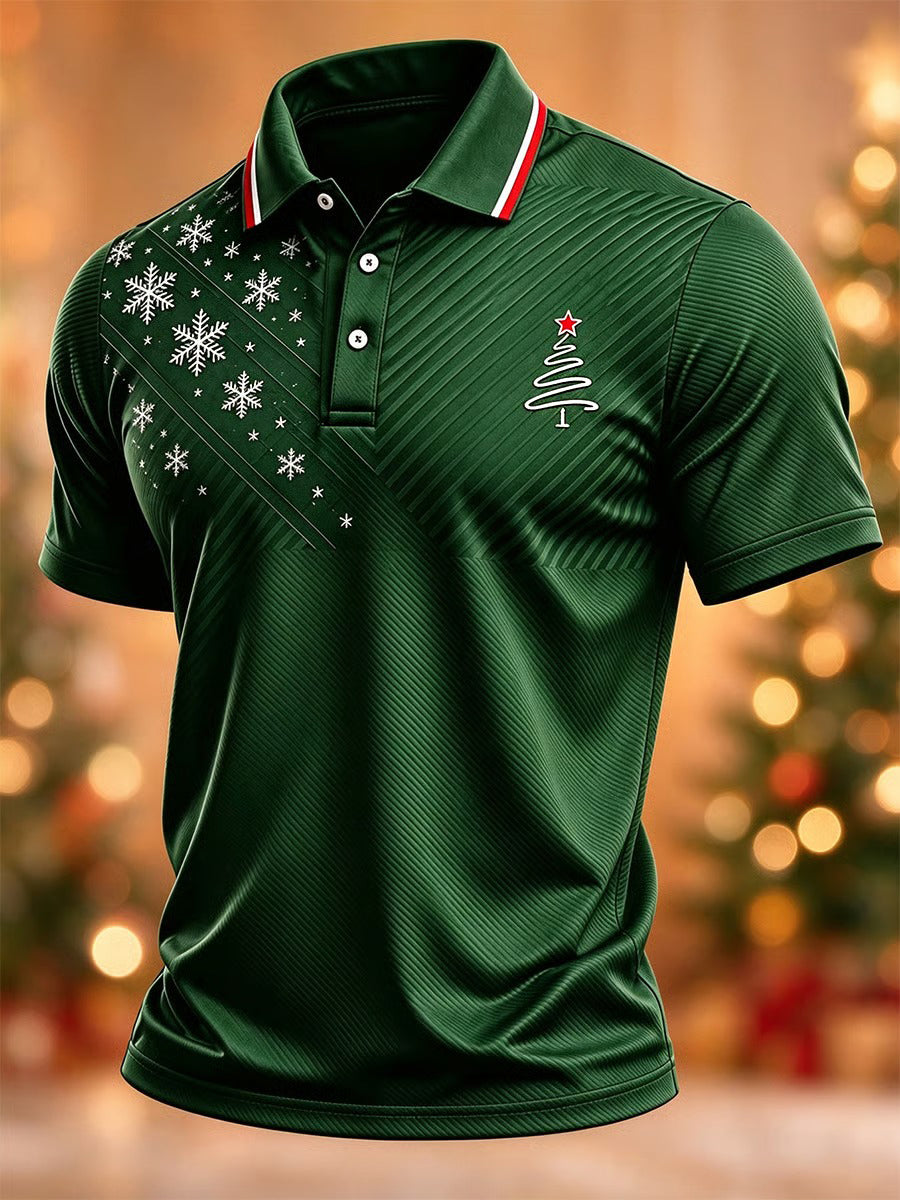 Men's Christmas Tree Print Casual Polo Shirt