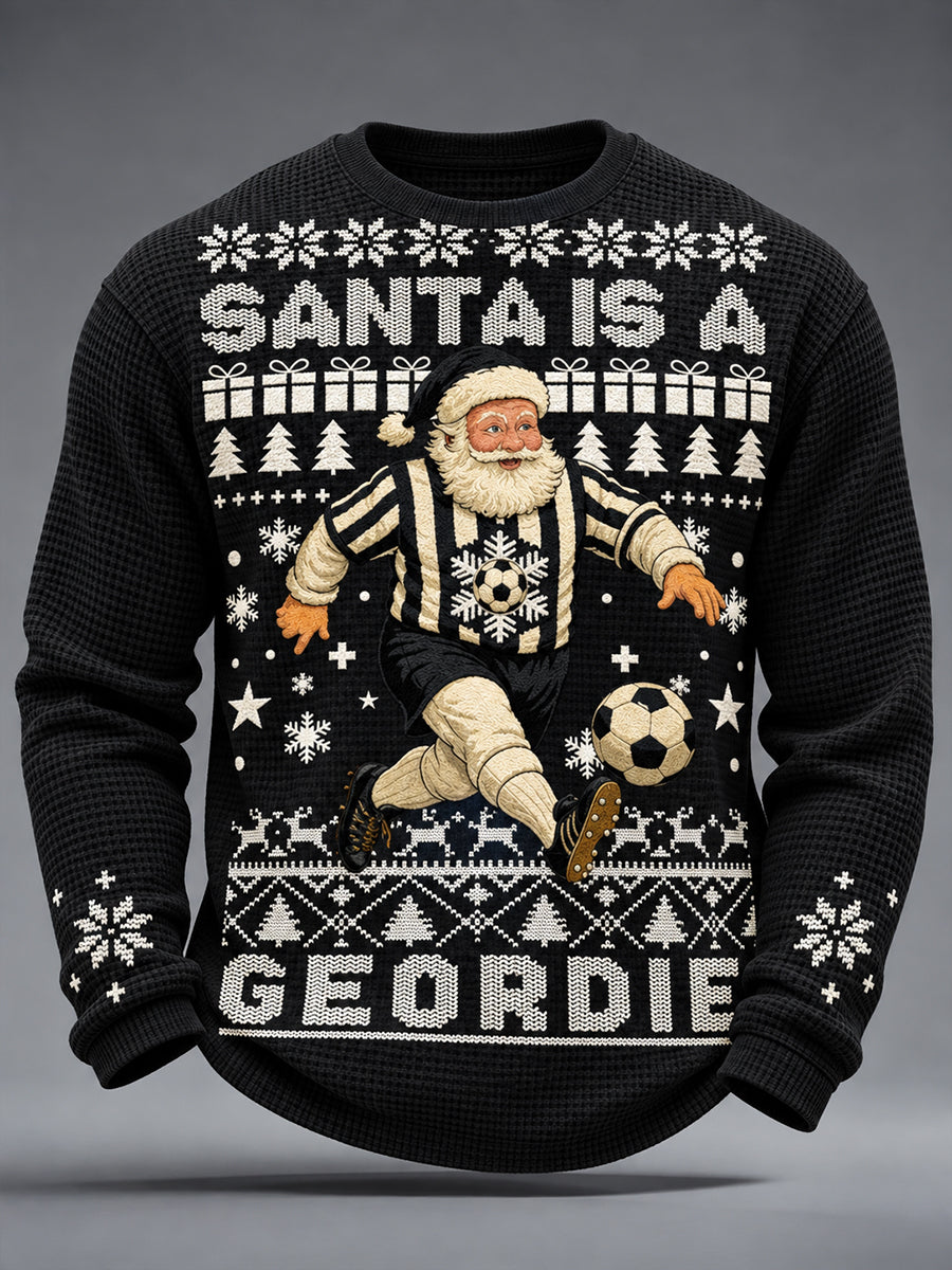 Men's UK Football Lover Christmas Art Printed Waffle Tops