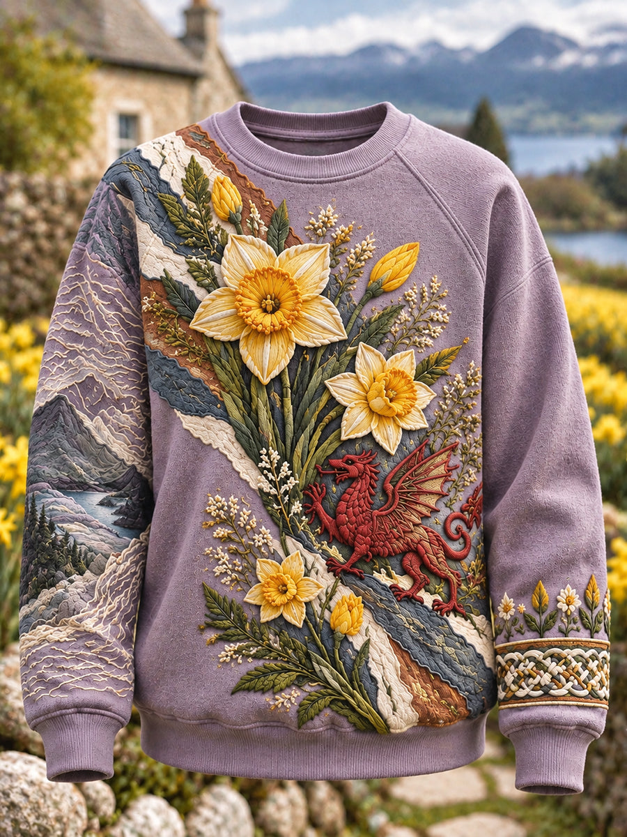 Women's Retro British Wales Printed Raglan Sweatshirt