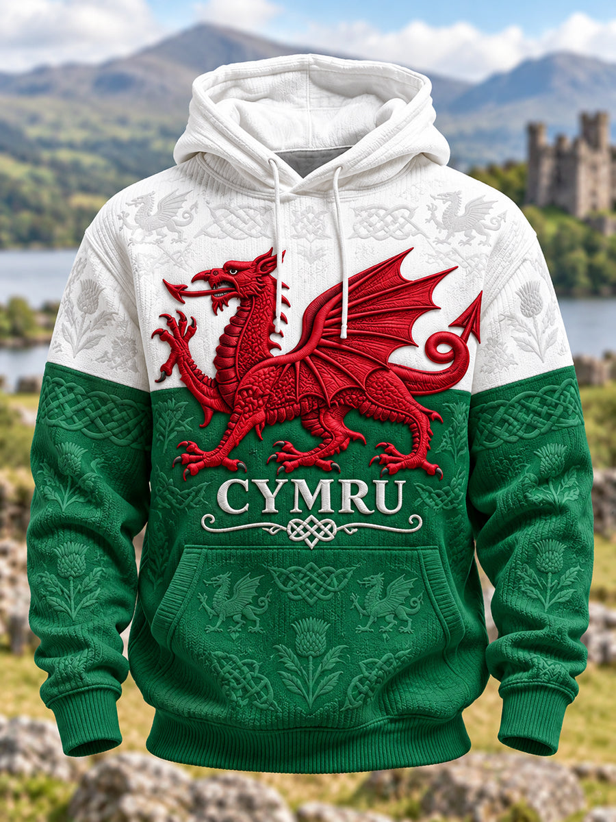 Men's Retro British Wales Printed Graphic Hoodie