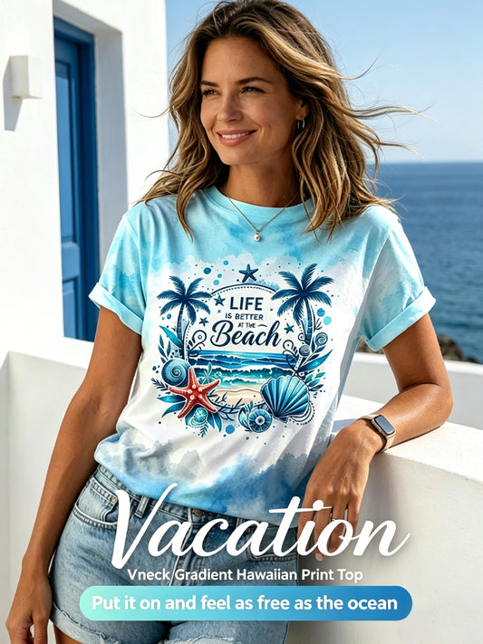 Women's Hawaiian-Style Gradient Casual T-Shirt