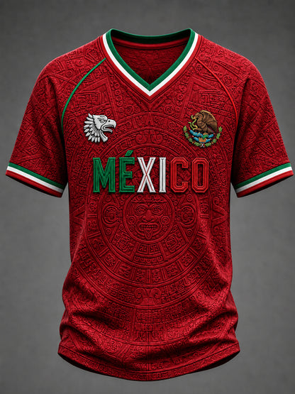 Men's Mexico Football Lover Art V-neck T-shirt