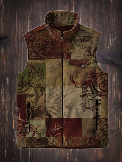 Men's fashion vintage botanical floral print flannel vest