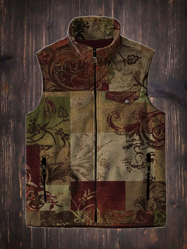 Men's fashion vintage botanical floral print flannel vest