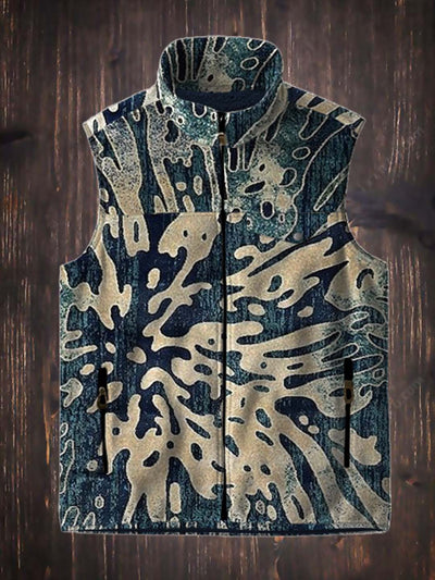 Men's fashion abstract floral art print flannel vest