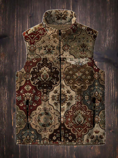 Men's fashion vintage ethnic art print flannel vest