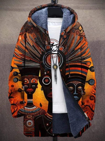 African Ethnic Tribal Style Unisex Plush Thick Long-Sleeved Sweater Cardigan Coat