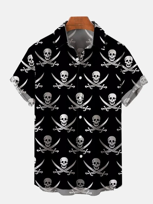 Black Pirate Cool Skull Printing Short Sleeve Shirt