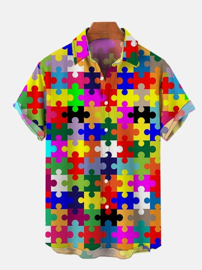 Bright Rainbow Puzzles Printing Short Sleeve Shirt