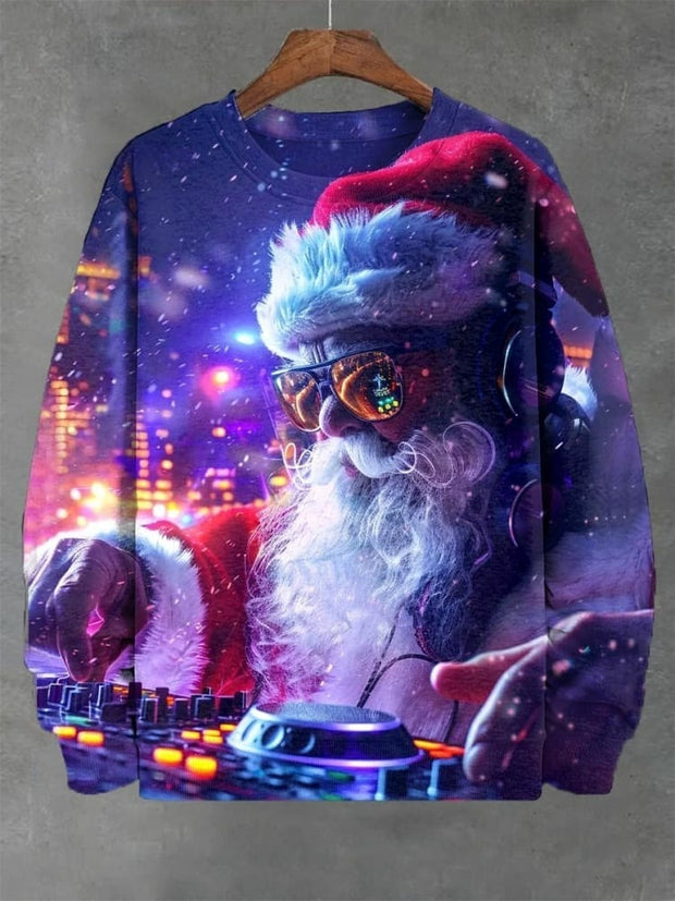 Christmas Santa Claus DJ Vinyl Record Music Print Casual Sweatshirt