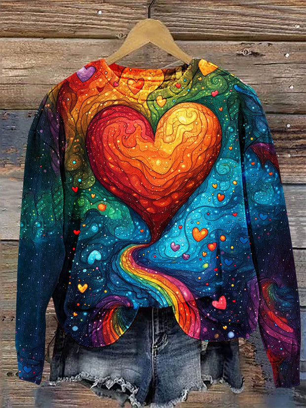 Colorful Heart Art Print Casual Sweatshirt