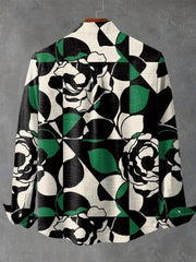 Green Abstract Geometry Rose Art Print Long Sleeve Shirt