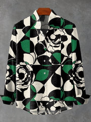 Green Abstract Geometry Rose Art Print Long Sleeve Shirt