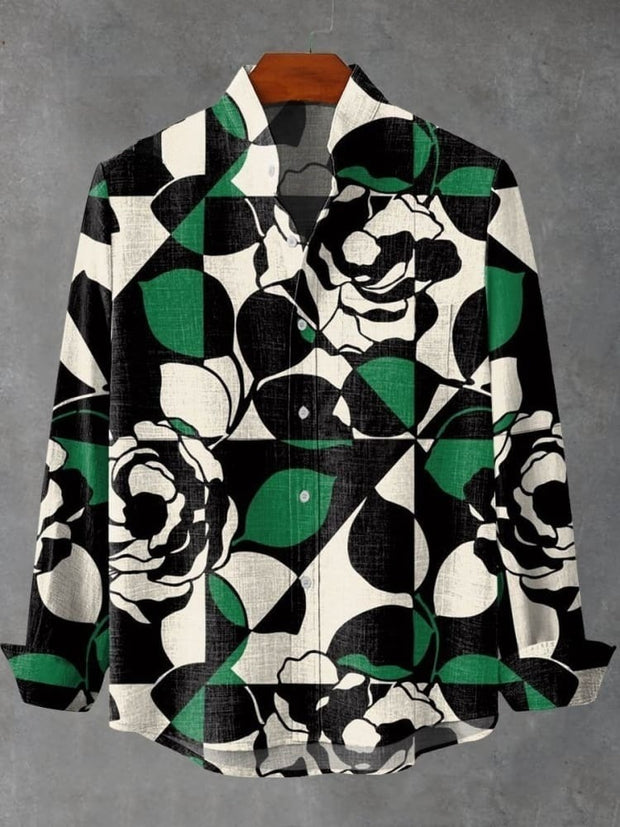 Green Abstract Geometry Rose Art Print Long Sleeve Shirt