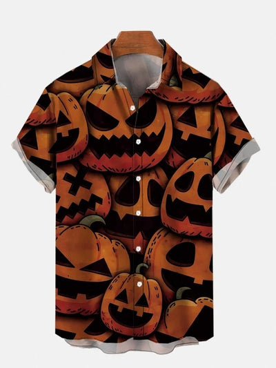 Halloween Evil Pumpkin Forest Printing Short Sleeve Shirt