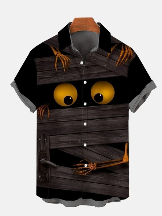 Halloween Orange-Eyes Under Bandages Printing Cartoon Costume Short Sleeve Shirt