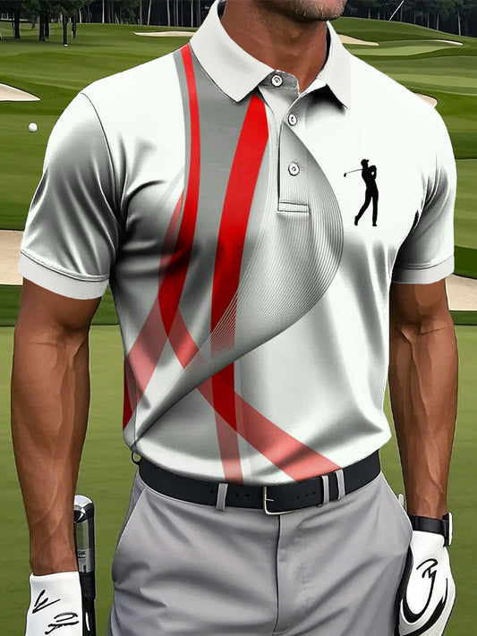 Men's Retro Abstract Line Art Print Casual Business Polo Shirt