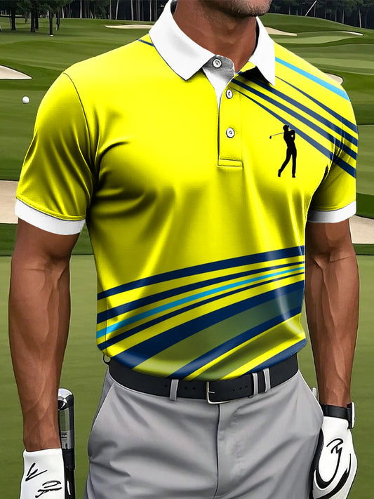 Men's Retro Gradient Line Art Print Casual Business Polo Shirt