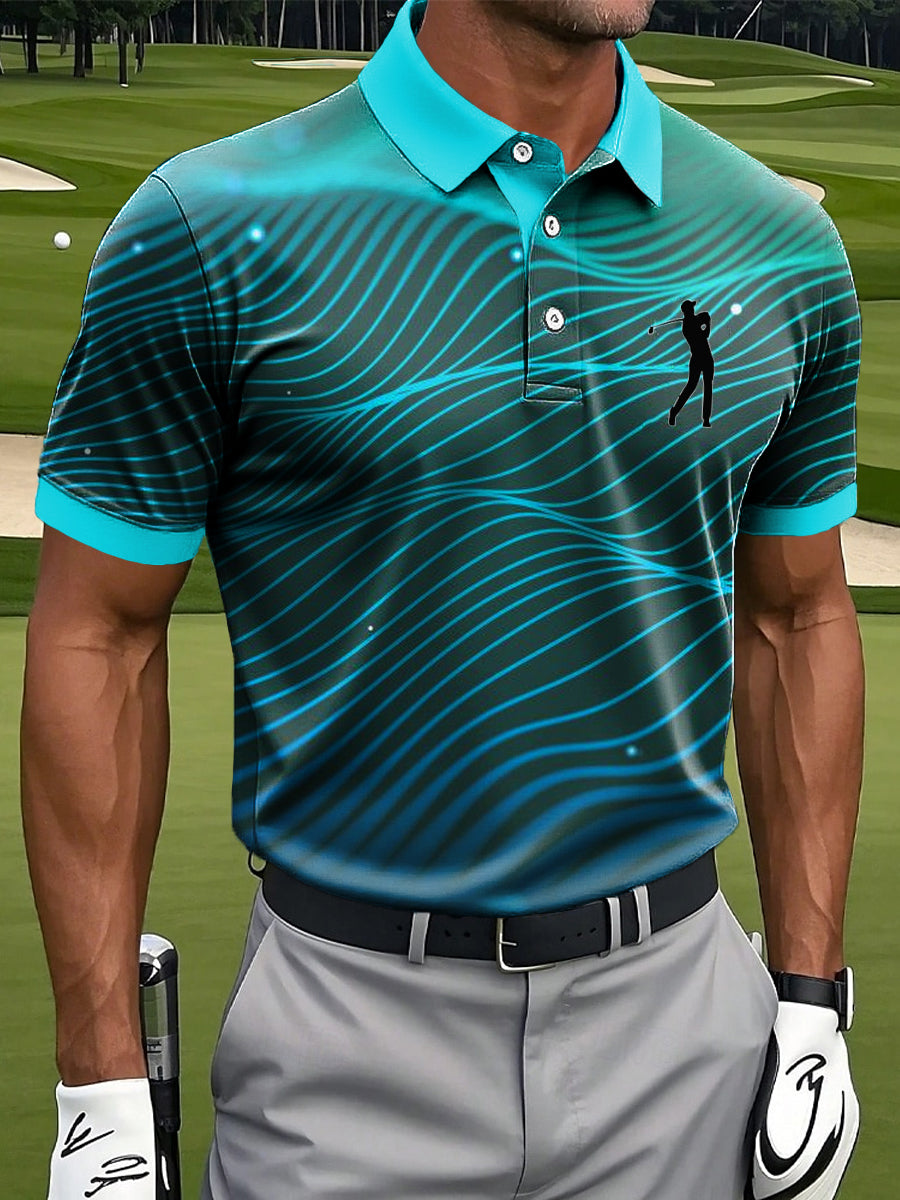 Men's Retro Line Ripple Art Print Casual Business Polo Shirt