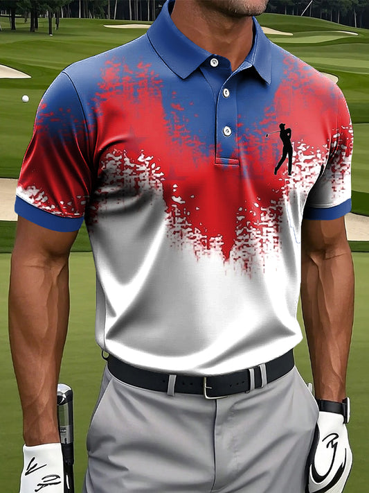 Men's Abstract Gradient Color Art Printing Casual Business Polo Shirt