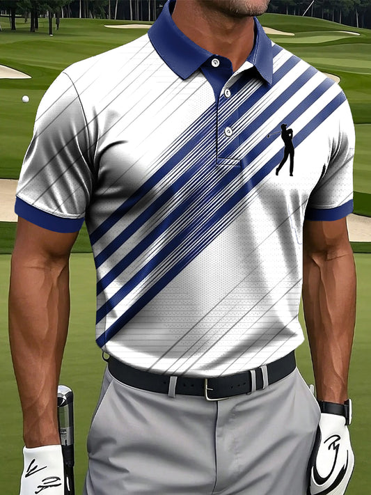 Men's Abstract Gradient Stripe Art Print Casual Business Polo Shirt