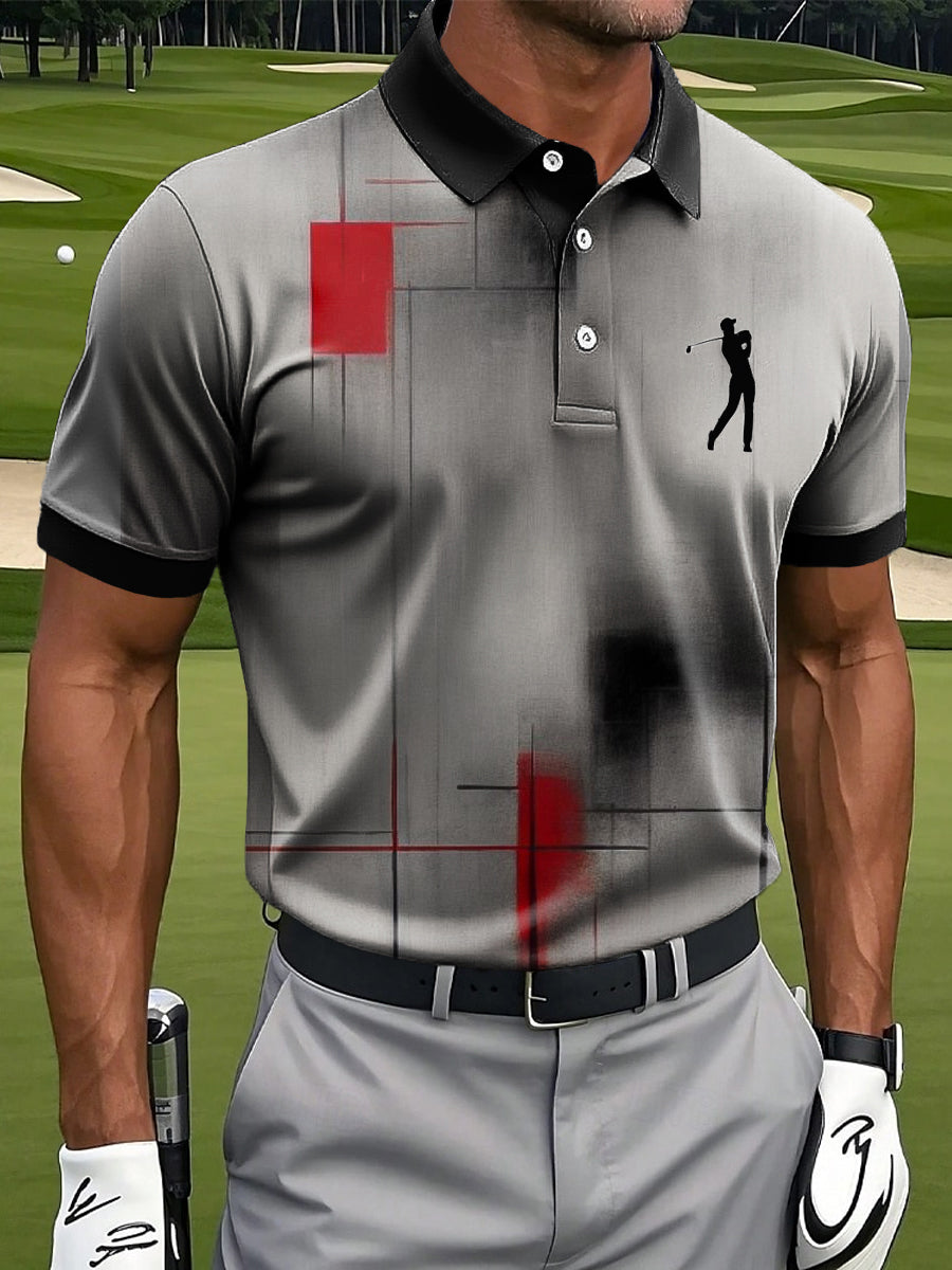 Men's Retro Abstract Geometric Art Print Casual Business Polo Shirt