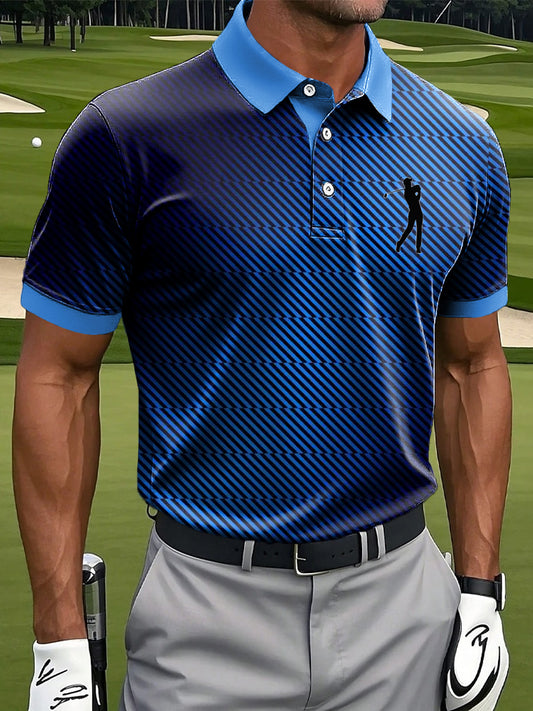 Men's Retro Abstract Gradient Stripe Art Print Casual Business Polo Shirt