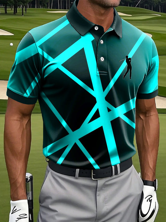 Men's Retro Abstract Line Art Print Casual Business Polo Shirt