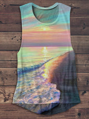 Unisex Rainbow Beach Art Print Crew Neck T-Shirt