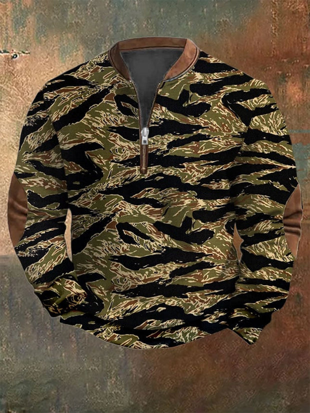 Men's Retro Western Tiger Camouflage Print Casual Sweatshirt