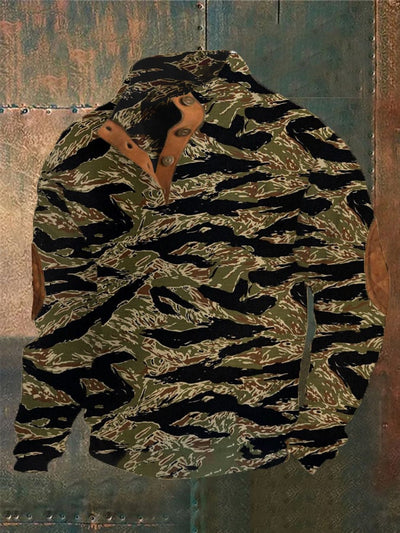 Men's Retro Western Tiger Camouflage Print Sweatshirt