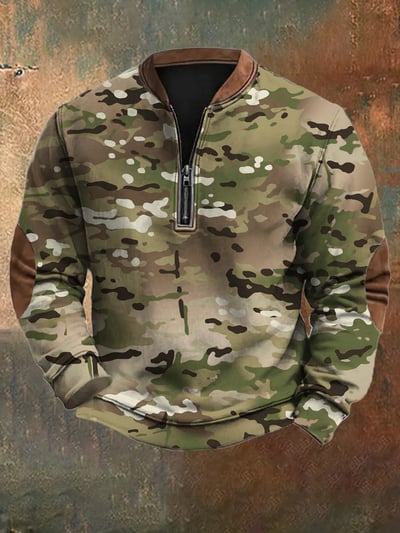 Men's Vintage Camouflage Zip-Up Sweatshirt