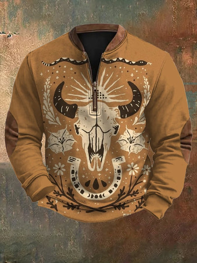 Men's Vintage Western Zip Collar Sweatshirt