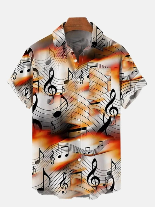 Musical Notes Abstract Rendering Background Printing Short Sleeve Shirt