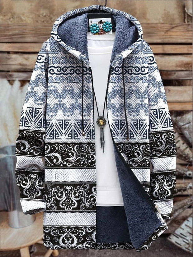 Retro Ethnic Aztec Unisex Plush Thick Long-Sleeved Cardigan Coat