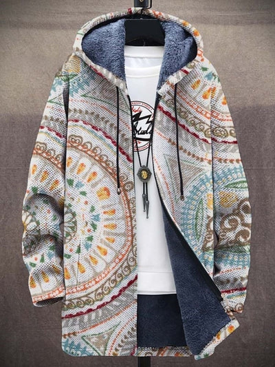 Retro Ethnic Circles Unisex Plush Thick Long-Sleeved Cardigan Coat