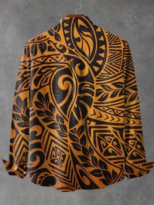 Retro Ethnic Leaves Pattern Art Print Long Sleeve Shirt