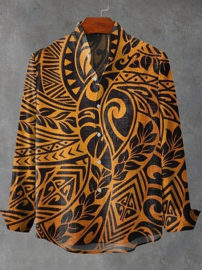 Retro Ethnic Leaves Pattern Art Print Long Sleeve Shirt