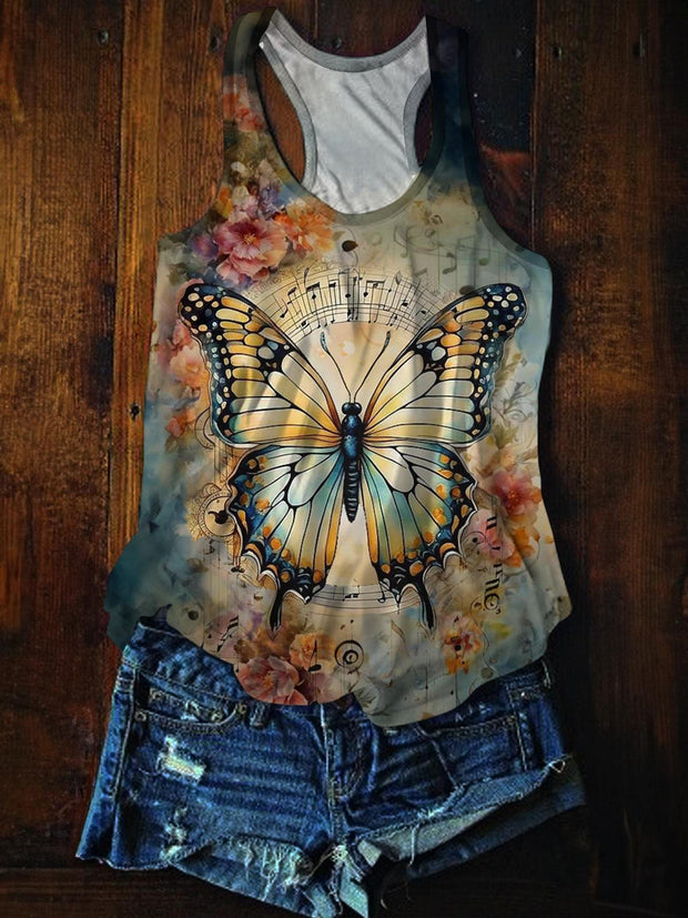 Retro Butterfly Printed Casual Tank Top