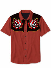 Skeleton Flame Halloween Collar Shirt