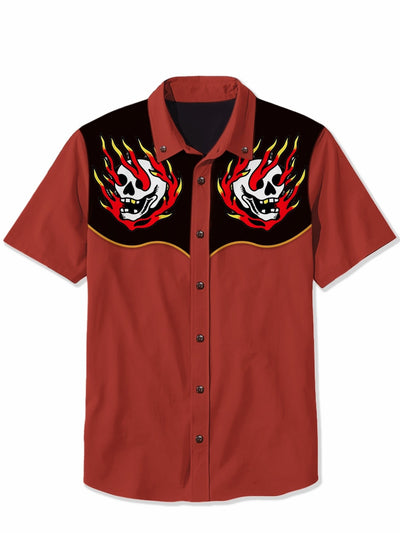 Skeleton Flame Halloween Collar Shirt