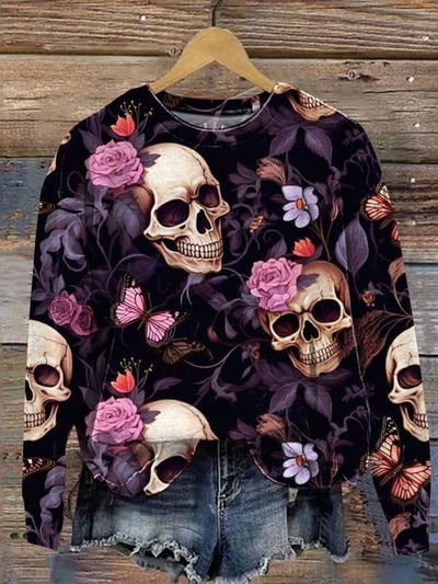 Skeleton In The Flowers Art Print Casaul Short Sleeve T-Shirt