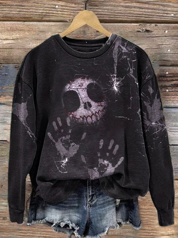 Skull of Broken Darkness Round Neck Long Sleeve Top