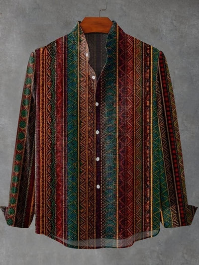 Vintage Ethnic Stripe Pattern Art Print Long Sleeve Shirt