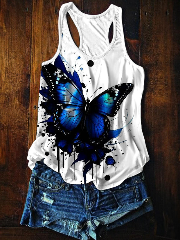 Women's Round Neck Butterfly Printed Vest