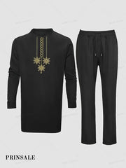 African Dashiki Men’s Suit Long Sleeve Top Round Neck T-Shirts